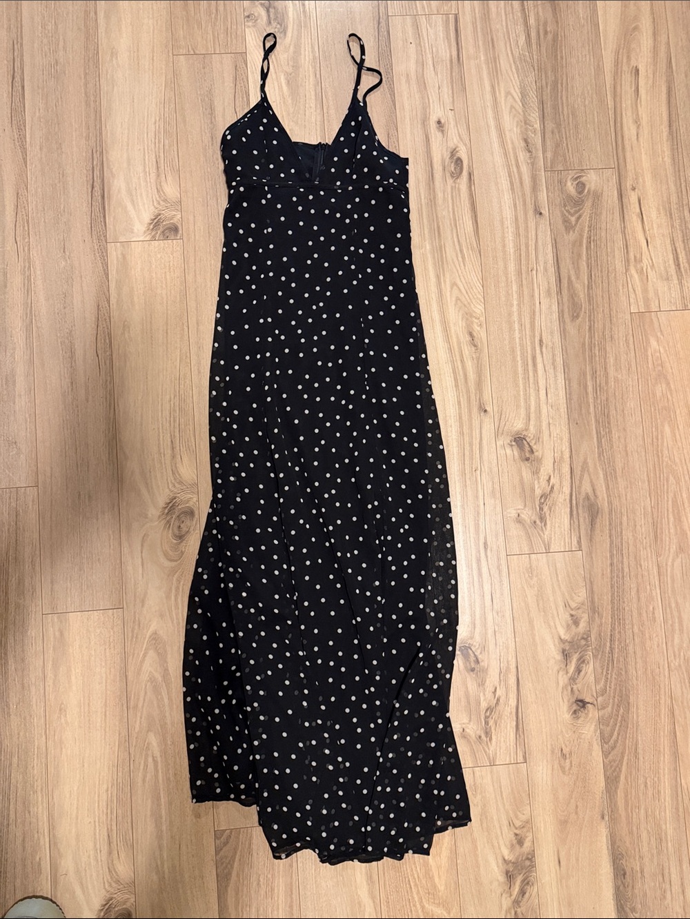 Zara Black Maxi Slip Dress with White Polka Dots